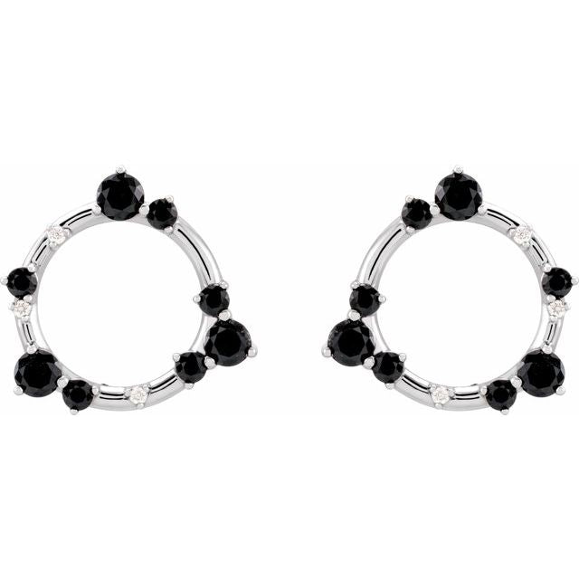 14K Natural Black Onyx & .03 CTW Natural Diamond Circle Earrings