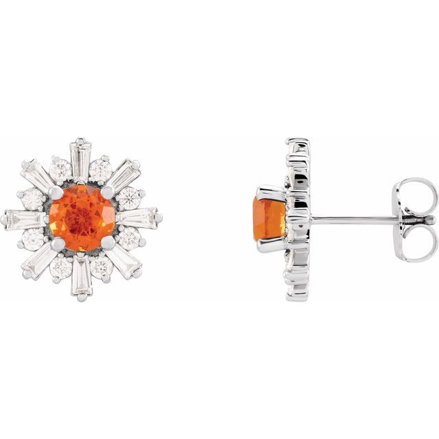 14K Natural Mexican Fire Opal & 3/4 CTW Natural Diamond Earrings
