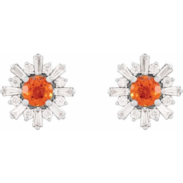 14K Natural Mexican Fire Opal & 3/4 CTW Natural Diamond Earrings