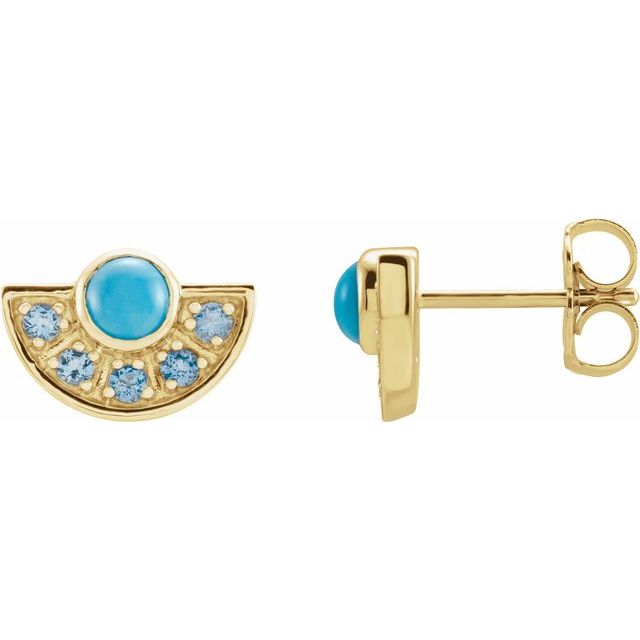 14K Natural Turquoise & Natural Aquamarine Fan Earrings