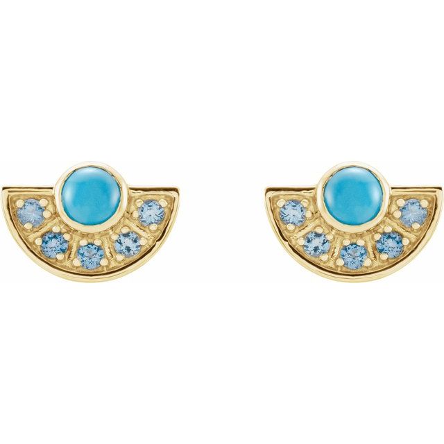 14K Natural Turquoise & Natural Aquamarine Fan Earrings
