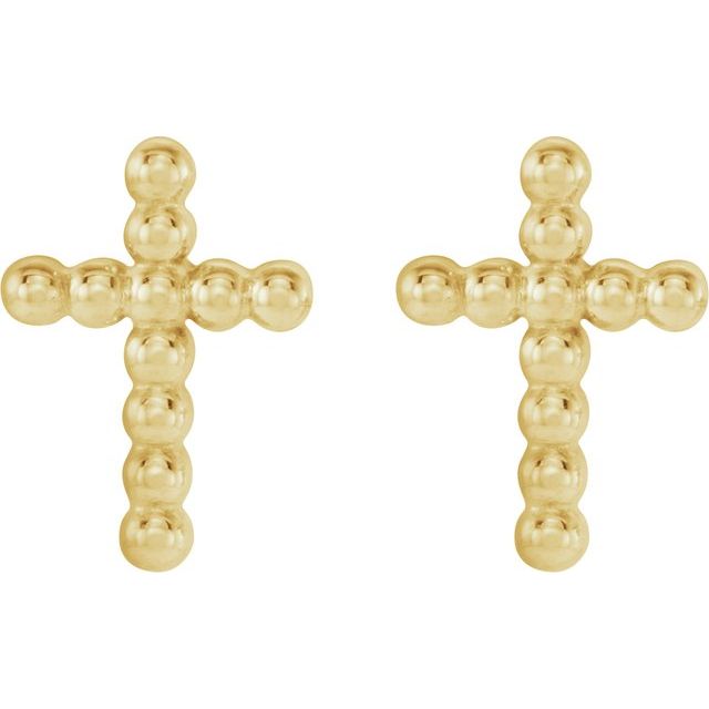 14K Beaded Cross Earrings