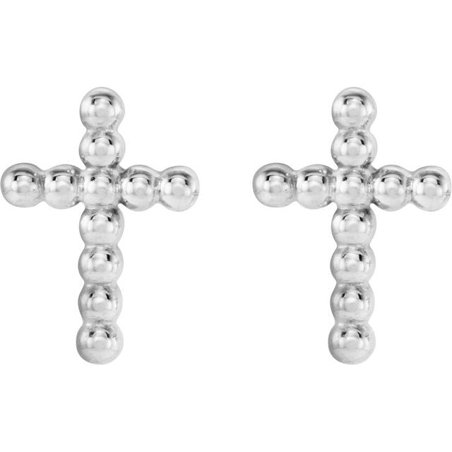 14K Beaded Cross Earrings