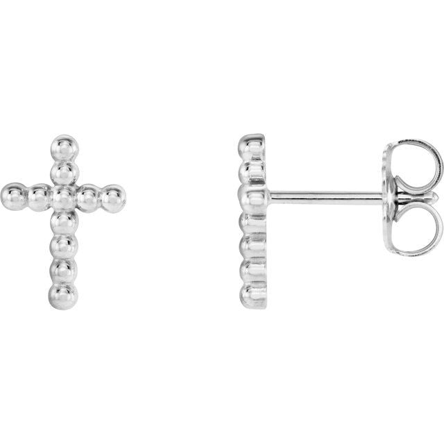 14K Beaded Cross Earrings