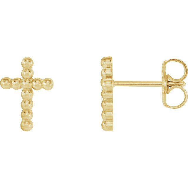 14K Beaded Cross Earrings
