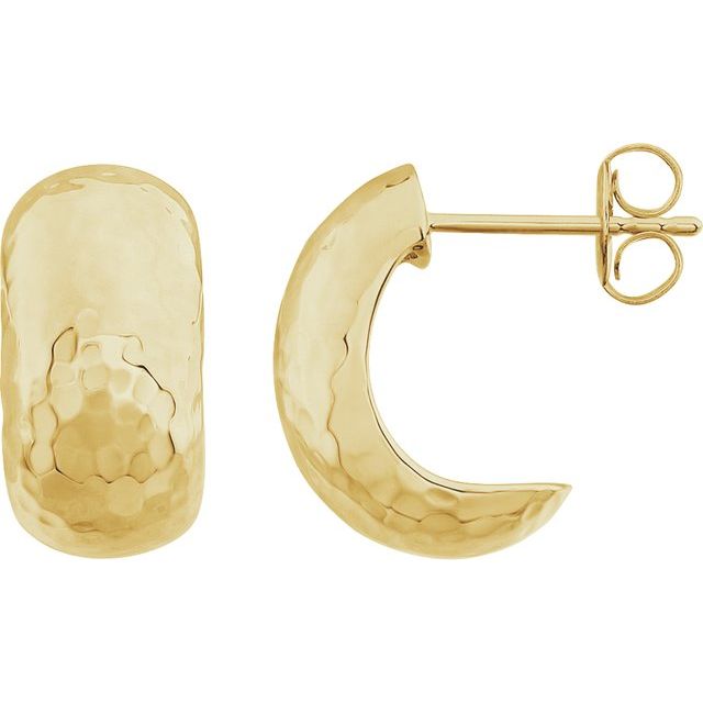 14K Hammered Hollow J-Hoop Earrings
