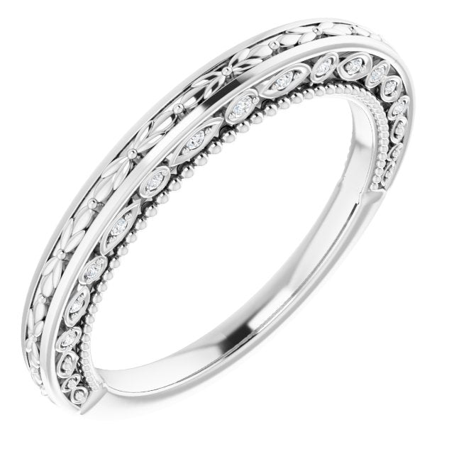 14K White .08 CTW Natural Diamond Vintage-Inspired Band