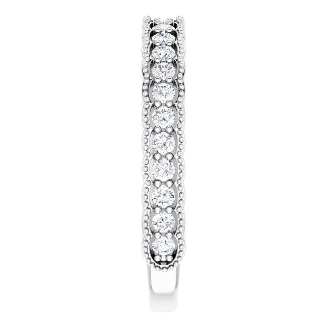 14K White 1/2 CTW Diamond Milgrain Matching Band