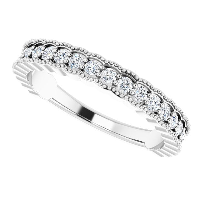 14K White 1/2 CTW Diamond Milgrain Matching Band