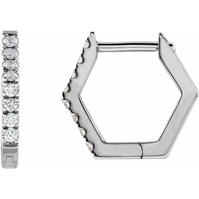 14K 1/8 CTW Natural Diamond Geometric Hinged Huggie Earrings