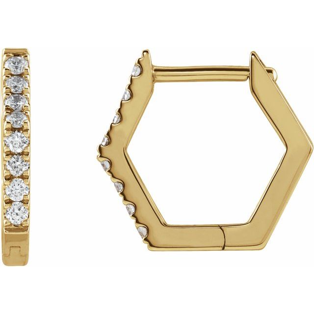 14K 1/8 CTW Natural Diamond Geometric Hinged Huggie Earrings