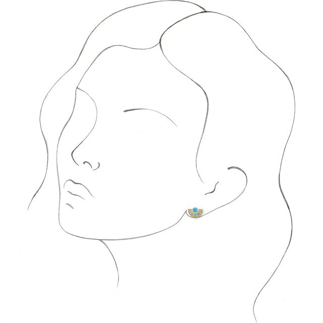 14K Natural Turquoise & Natural Aquamarine Fan Earrings