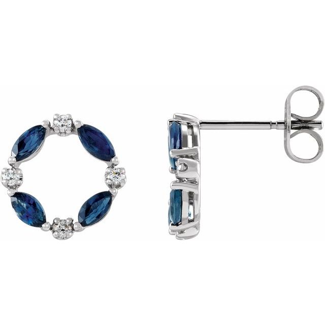 14K Natural Blue Sapphire & 1/10 CTW Natural Diamond Circle Earrings