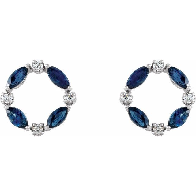14K Natural Blue Sapphire & 1/10 CTW Natural Diamond Circle Earrings