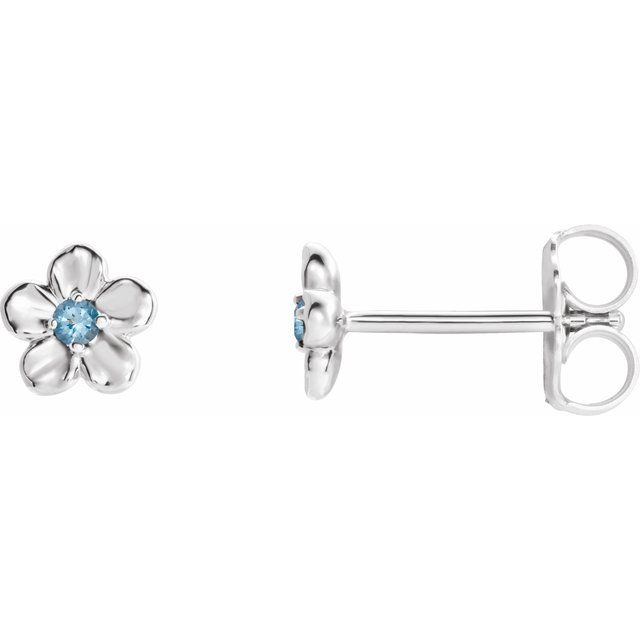 14K Imitation Aquamarine March Birthstone Flower Earrings