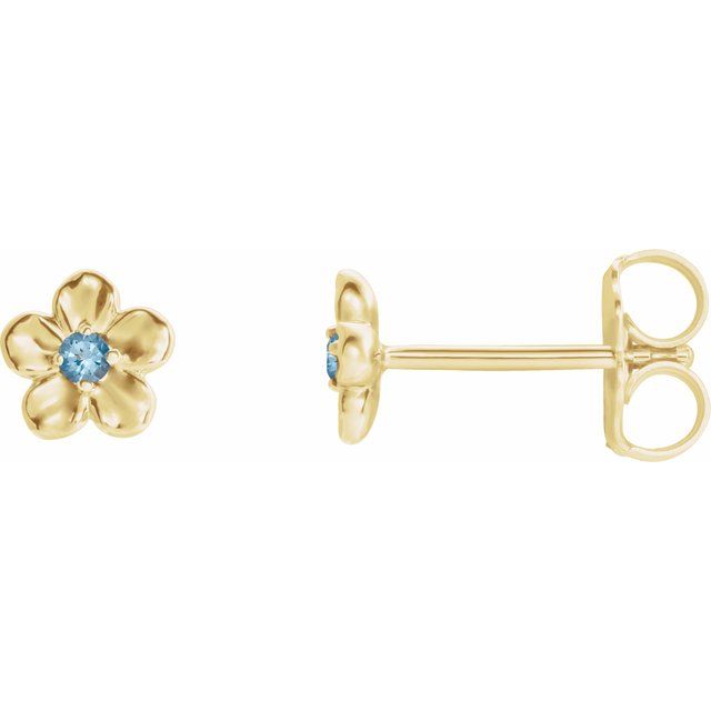 14K Imitation Aquamarine March Birthstone Flower Earrings