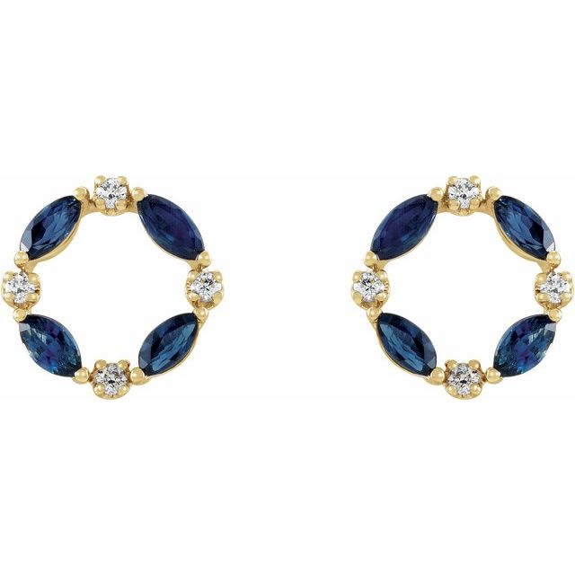 14K Natural Blue Sapphire & 1/10 CTW Natural Diamond Circle Earrings