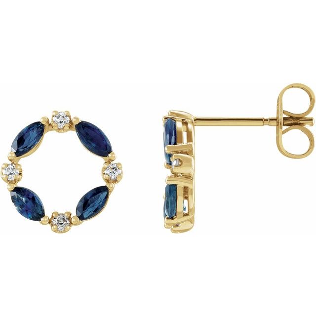 14K Natural Blue Sapphire & 1/10 CTW Natural Diamond Circle Earrings