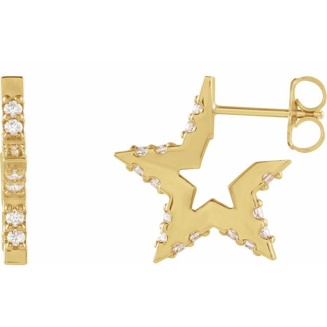 14K 3/8 CTW Natural Diamond Star Hoop Earrings
