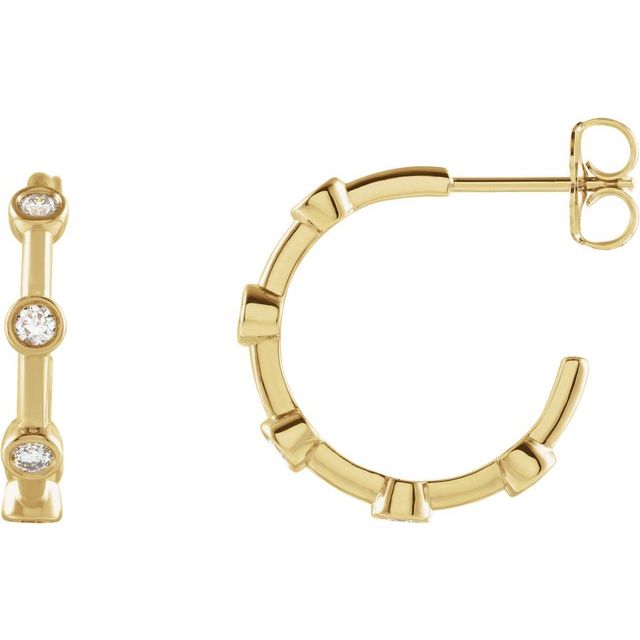 14K 1/4 CTW Natural Diamond Bezel-Set Hoop Earrings
