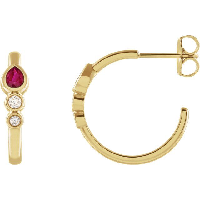 14K Natural Ruby & 1/10 CTW Natural Diamond Bezel-Set Hoop Earrings