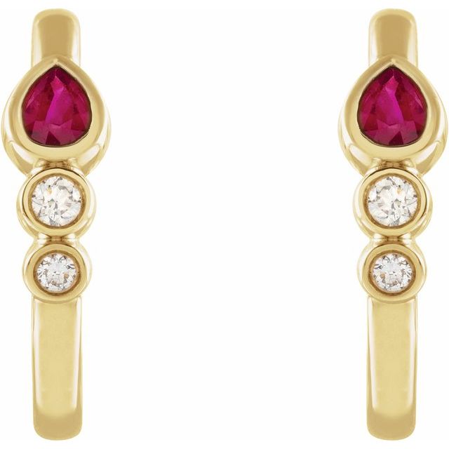 14K Natural Ruby & 1/10 CTW Natural Diamond Bezel-Set Hoop Earrings