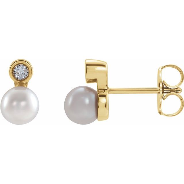 14K Cultured Akoya Pearl & .03 CTW Natural Diamond Earrings
