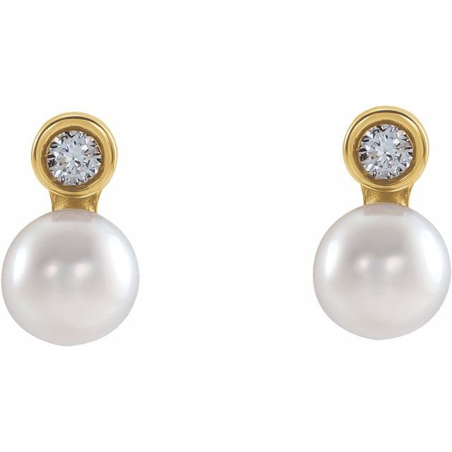 14K Cultured Akoya Pearl & .03 CTW Natural Diamond Earrings