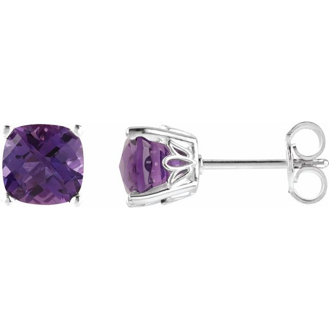 14K Cushion Natural Amethyst Earrings
