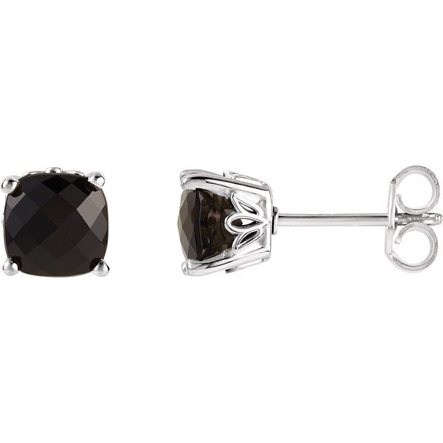 14K Cushion Natural Black Onyx Earrings