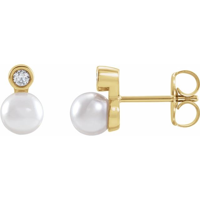 14K Cultured Akoya Pearl & .06 CTW Natural Diamond Earrings