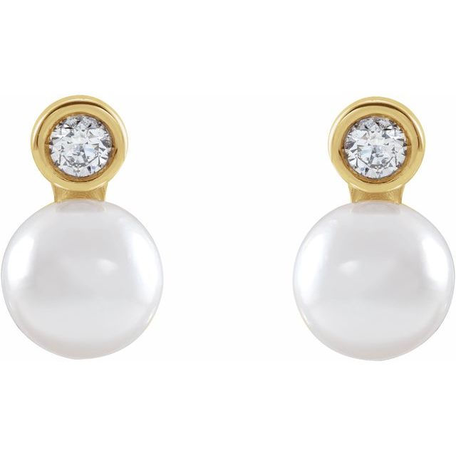 14K Cultured Akoya Pearl & .06 CTW Natural Diamond Earrings