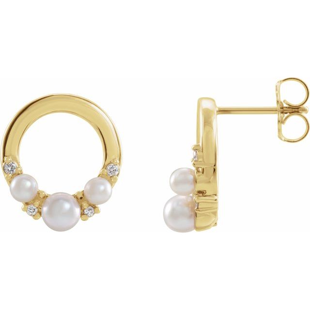 14K Cultured Seed Pearl & .06 CTW Natural Diamond Circle Earrings