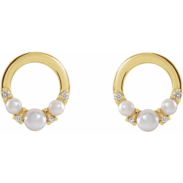 14K Cultured Seed Pearl & .06 CTW Natural Diamond Circle Earrings