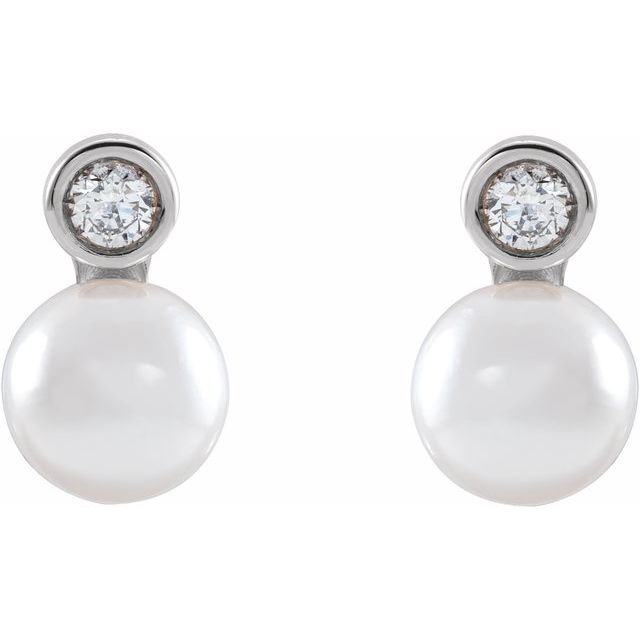Sterling Silver Cultured Akoya Pearl & .06 CTW Natural Diamond Earrings