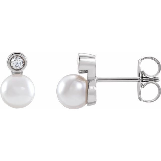 Sterling Silver Cultured Akoya Pearl & .06 CTW Natural Diamond Earrings