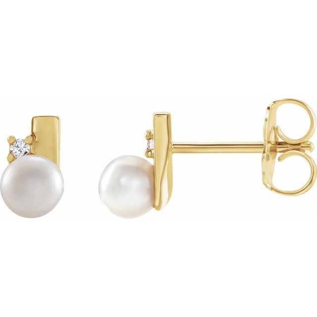 14K Cultured Akoya Pearl & .03 CTW Natural Diamond Geometric Earrings
