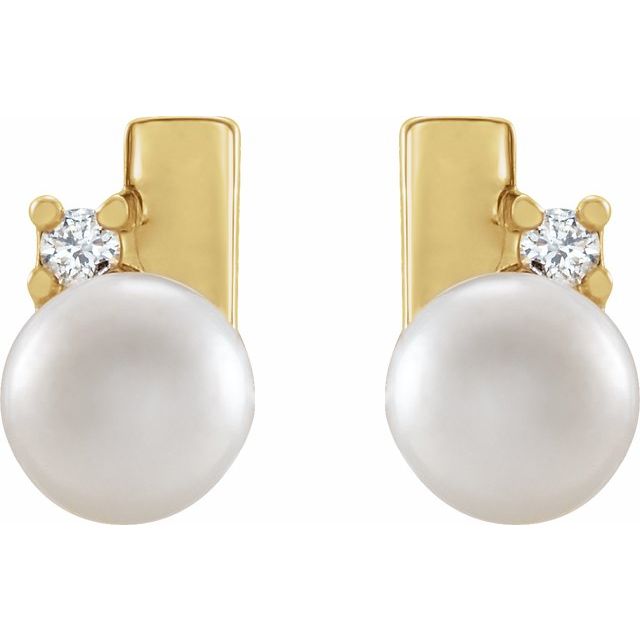 14K Cultured Akoya Pearl & .03 CTW Natural Diamond Geometric Earrings