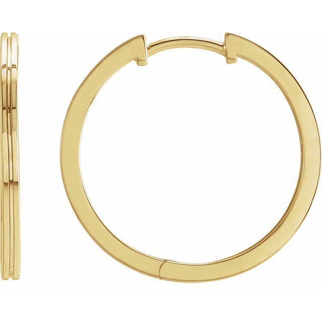 14K Grooved Hinged Huggie Hoop Earrings