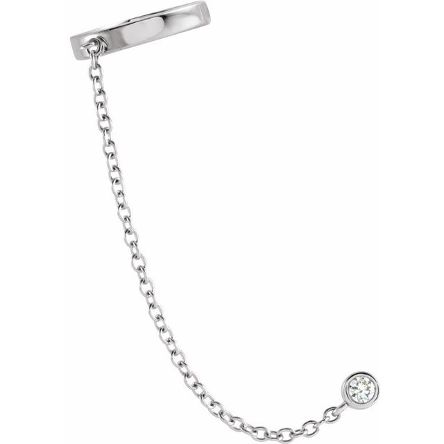14K 1/10 CT Natural Diamond Single Ear Cuff with Chain