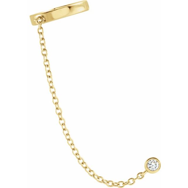 14K 1/10 CT Natural Diamond Single Ear Cuff with Chain