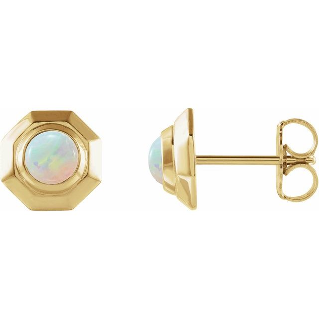 14K Natural Opal Geometric Cabochon Earrings