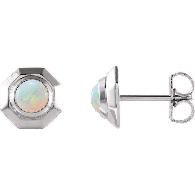 Sterling Silver Natural Opal Geometric Cabochon Earrings