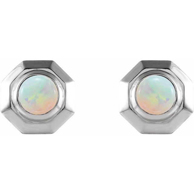 Sterling Silver Natural Opal Geometric Cabochon Earrings