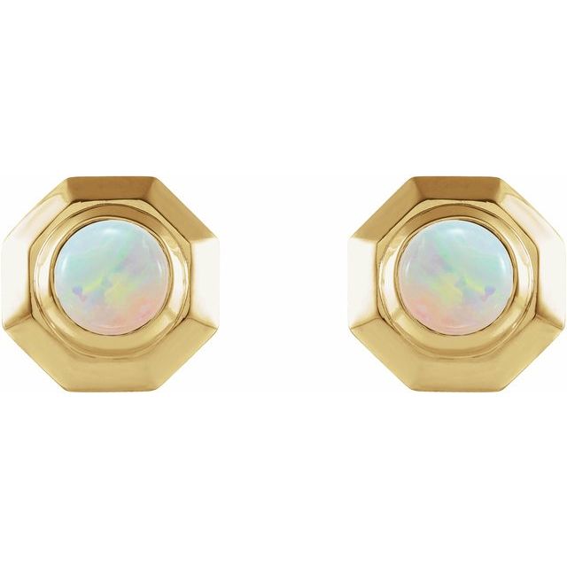 14K Natural Opal Geometric Cabochon Earrings