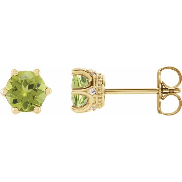 14K Natural Peridot & .03 CTW Natural Diamond Crown Earrings