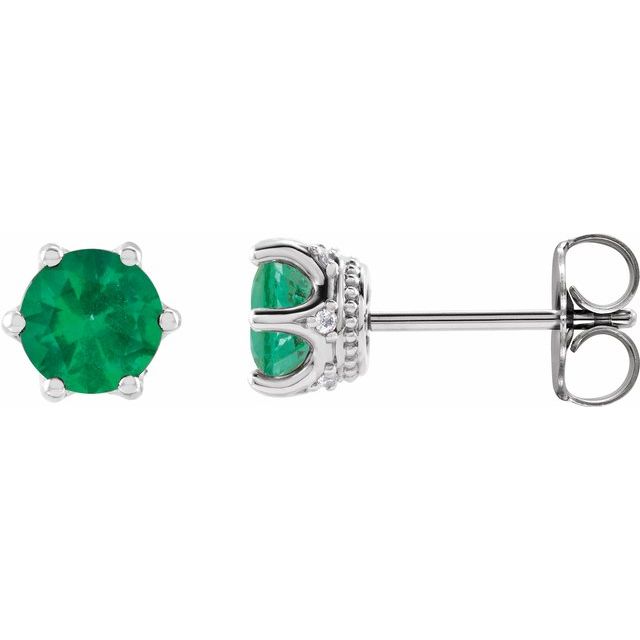 14K Natural Emerald & .03 CTW Natural Diamond Crown Earrings