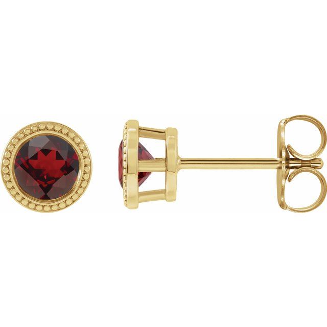 14K Natural Mozambique Garnet Beaded Bezel-Set Earrings