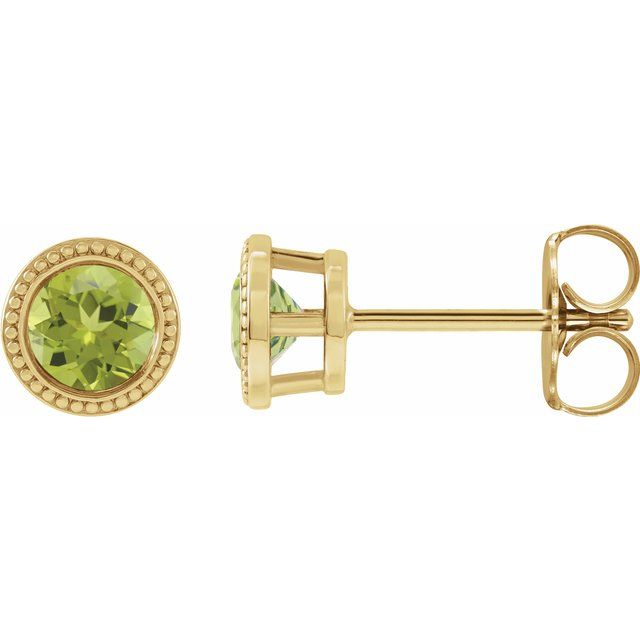 14K Natural Peridot Beaded Bezel-Set Earrings