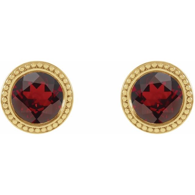 14K Natural Mozambique Garnet Beaded Bezel-Set Earrings